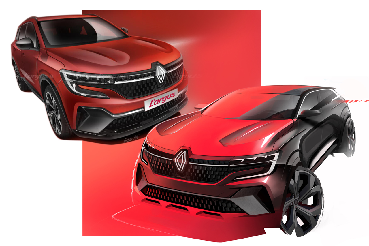 Notre illustration du Renault Austral, en haut à gauche, publiée dès juillet 2021 est très proche du dessin design officiel révélé aujourd'hui par Renault.