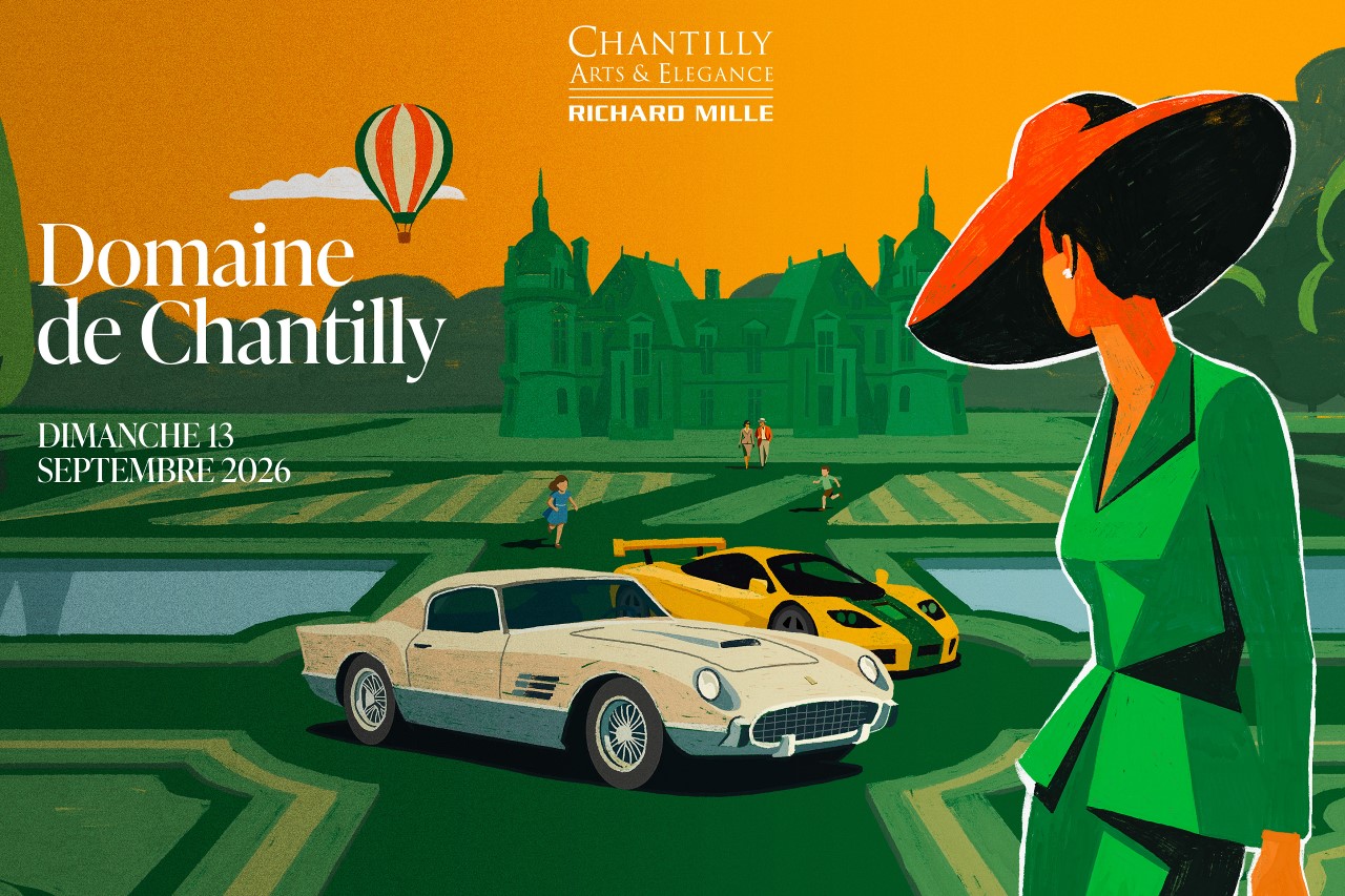 Parcheggio con oltre 900 vetture in mostra a Chantilly, con eventi e spettacoli per famiglie