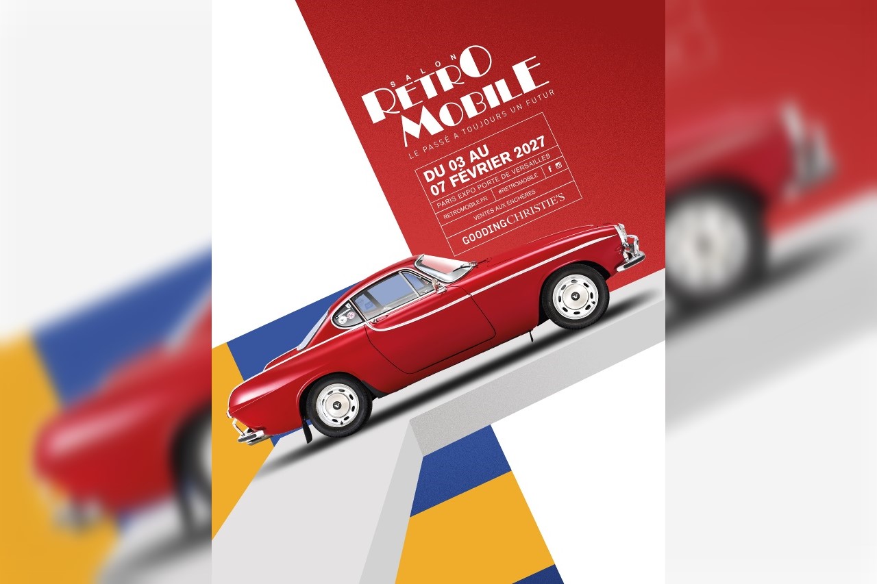 Volvo P1800S esposta al Rétromobile 2027, evento dedicato alle auto di collezione a Parigi